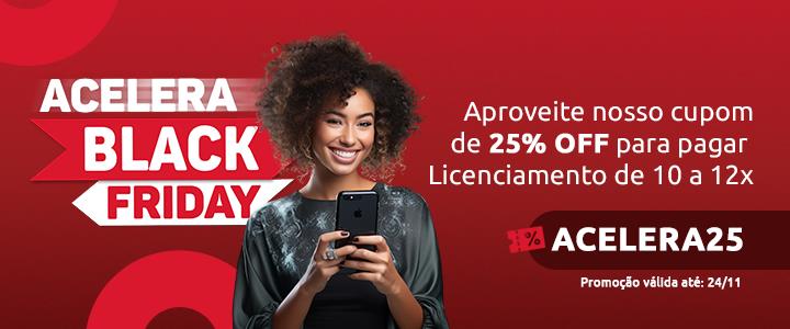 banner popup anunciando a campanha Acelera Black Friday que oferece 25% de desconto nas taxas de 10 a 12 vezes no cartão | DOK